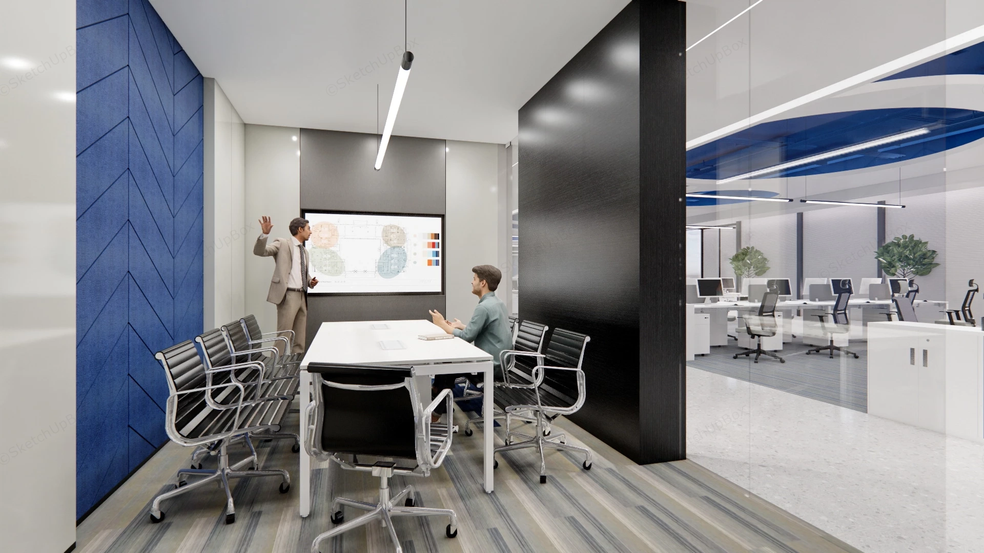 Contemporary Office Space Layout sketchup model preview - SketchupBox