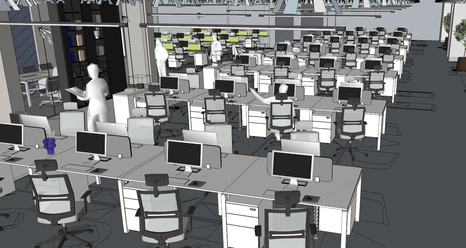 Contemporary Office Space Layout sketchup model preview - SketchupBox