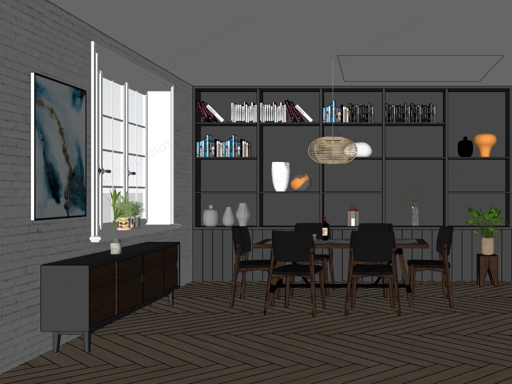 Dark Dining Room Design sketchup model preview - SketchupBox