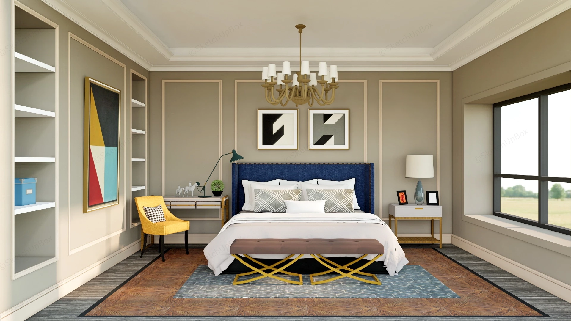 Mid Century Modern Bedroom sketchup model preview - SketchupBox