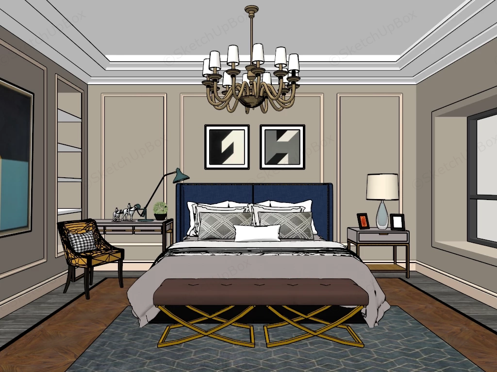 Mid Century Modern Bedroom sketchup model preview - SketchupBox