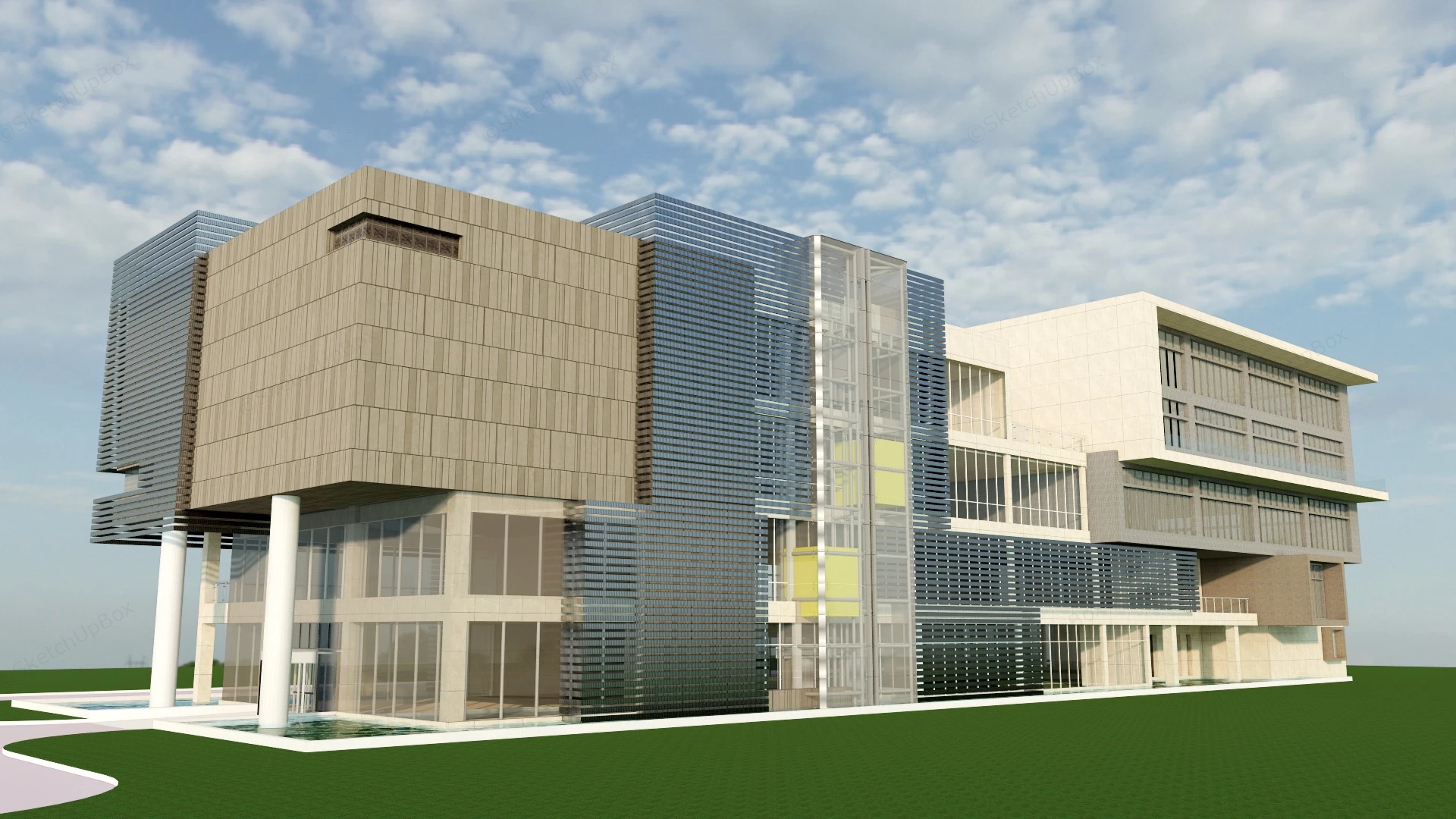 Modern Low Rise Office Building sketchup model preview - SketchupBox