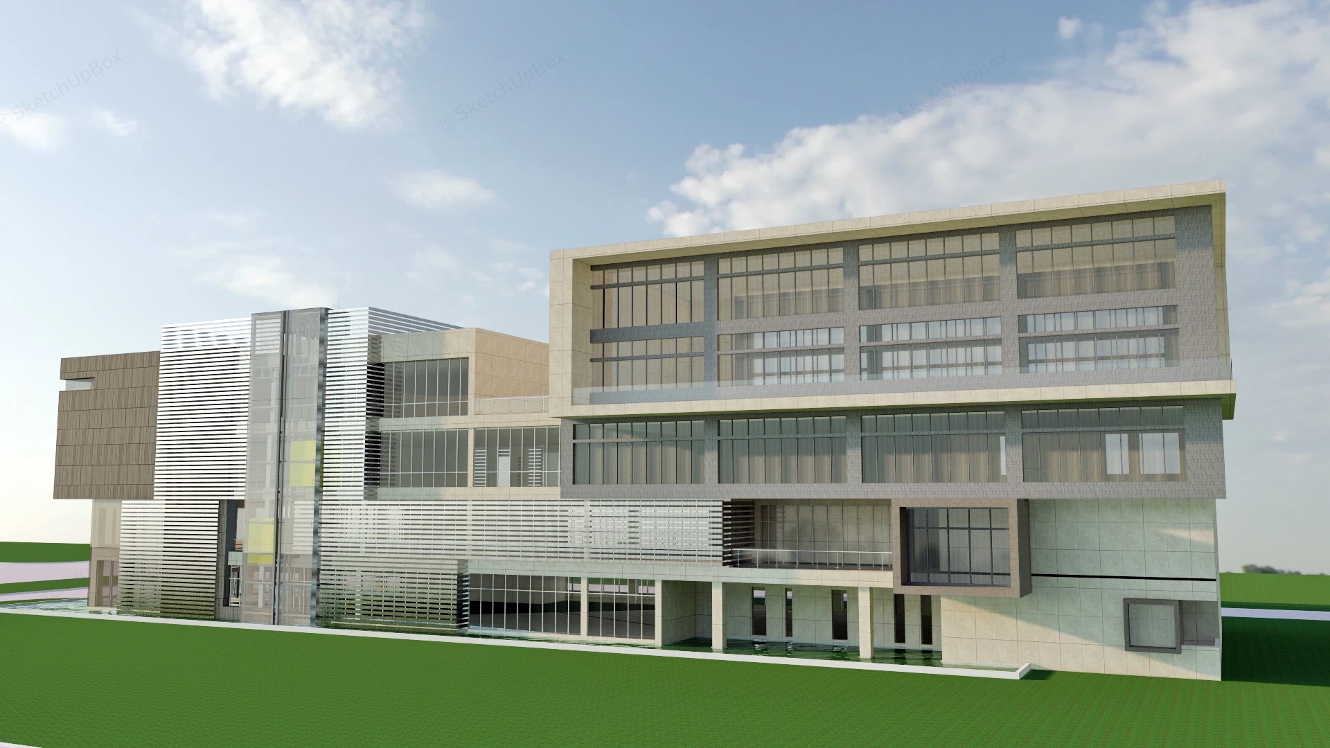 Modern Low Rise Office Building sketchup model preview - SketchupBox