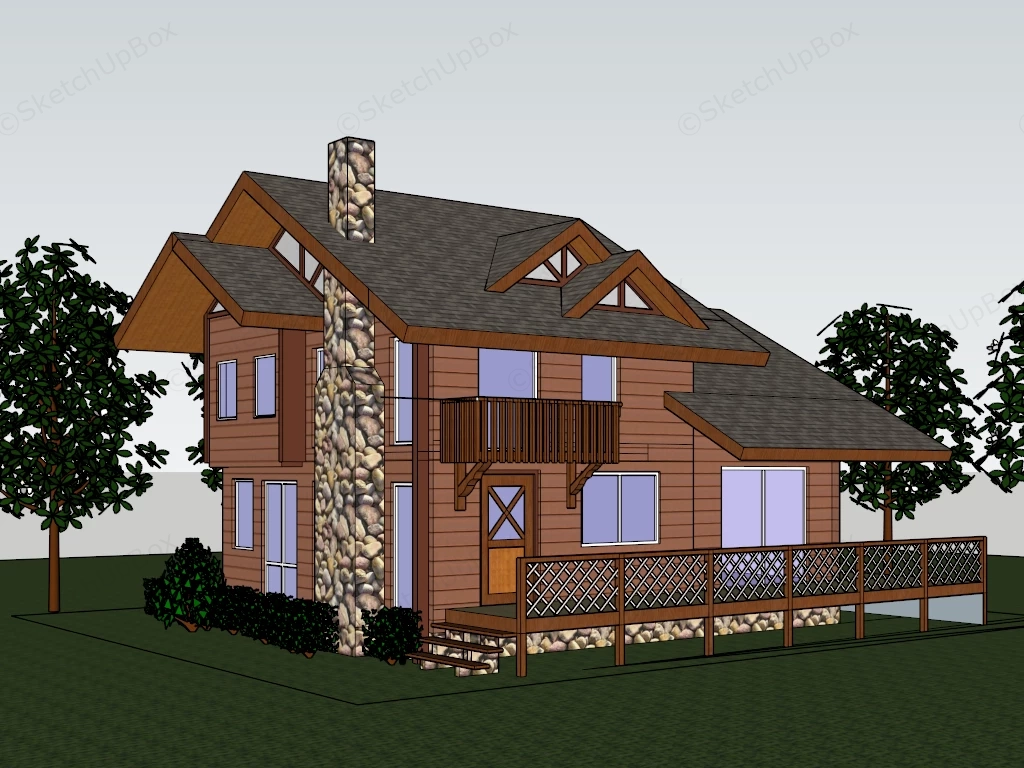 Wooden Country House sketchup model preview - SketchupBox