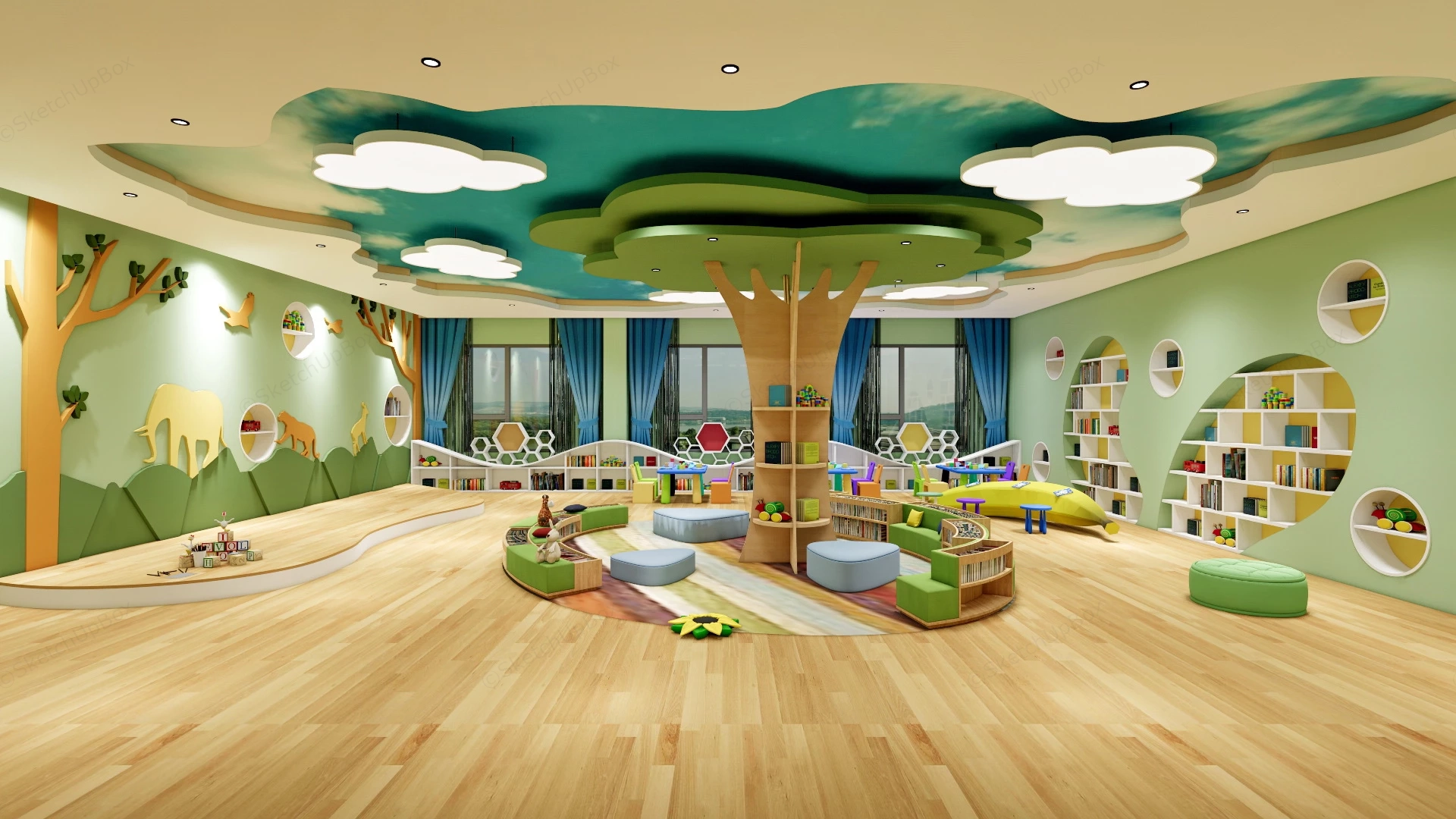 Forest Theme Kindergarten Playroom sketchup model preview - SketchupBox