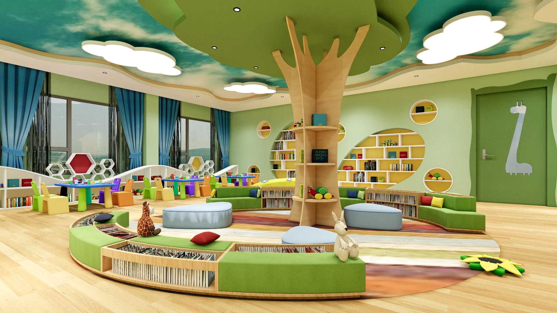 Forest Theme Kindergarten Playroom sketchup model preview - SketchupBox