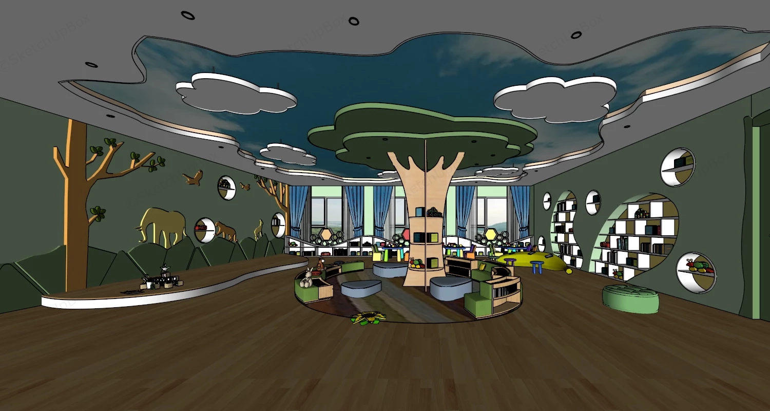 Forest Theme Kindergarten Playroom sketchup model preview - SketchupBox