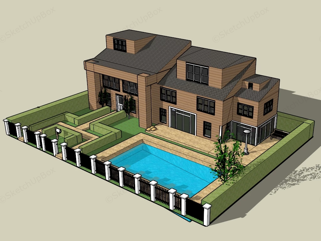 House With Pool And Garden sketchup model preview - SketchupBox
