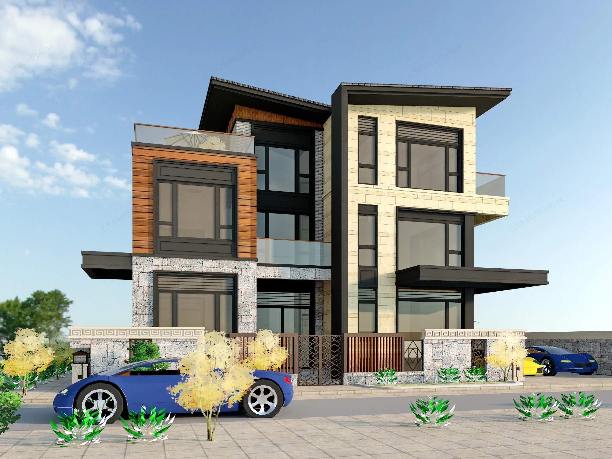 Modern House Exterior Design sketchup model preview - SketchupBox