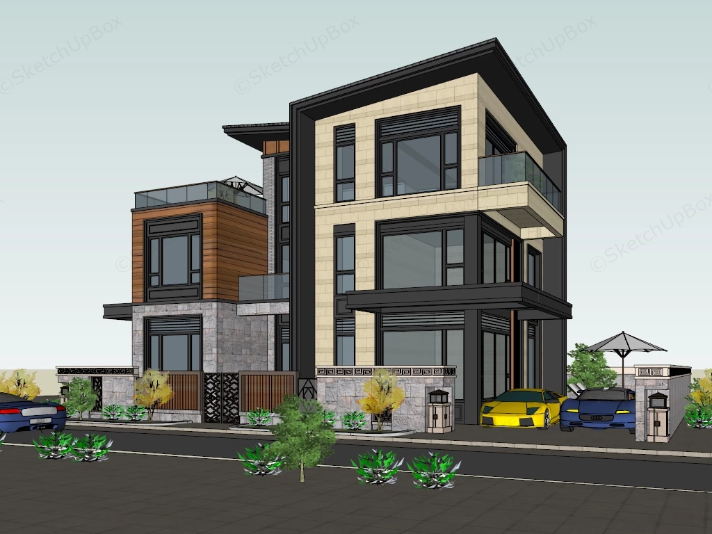 Modern House Exterior Design sketchup model preview - SketchupBox