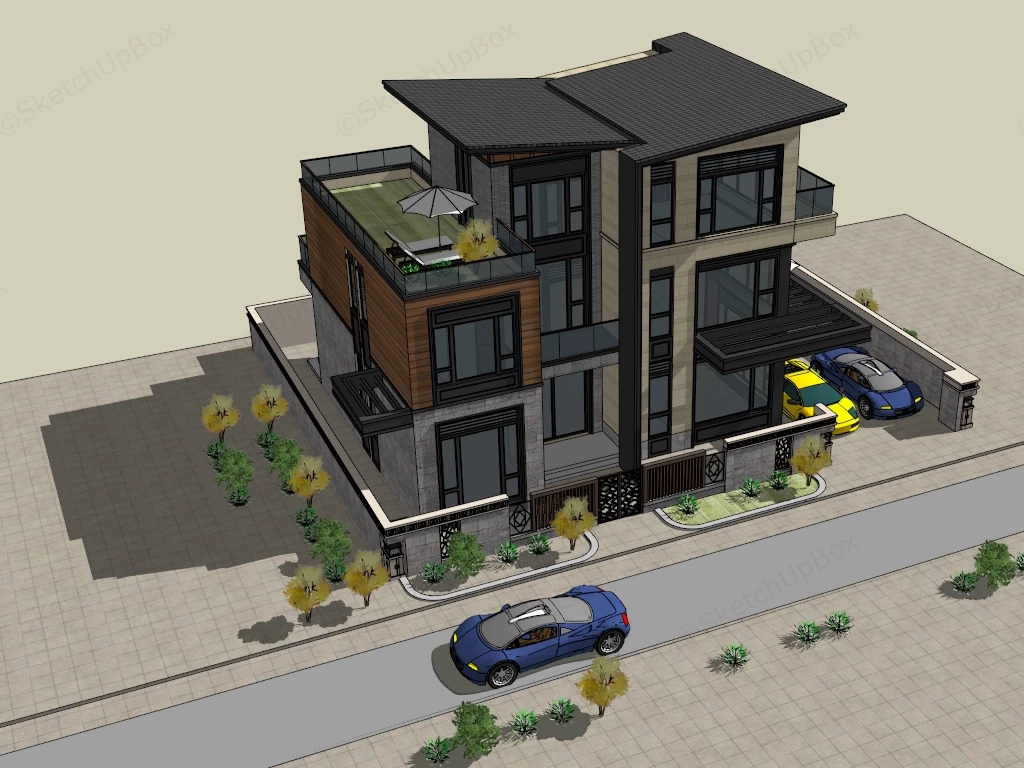 Modern House Exterior Design sketchup model preview - SketchupBox