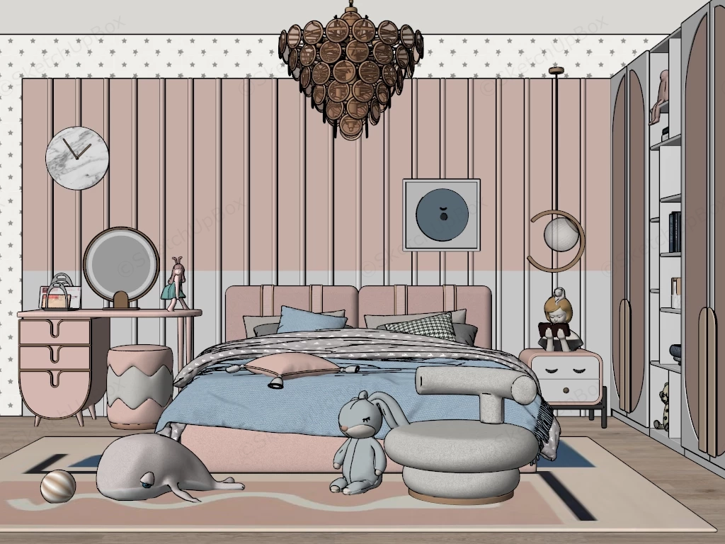 Aesthetic Teen Girl Bedroom Idea sketchup model preview - SketchupBox
