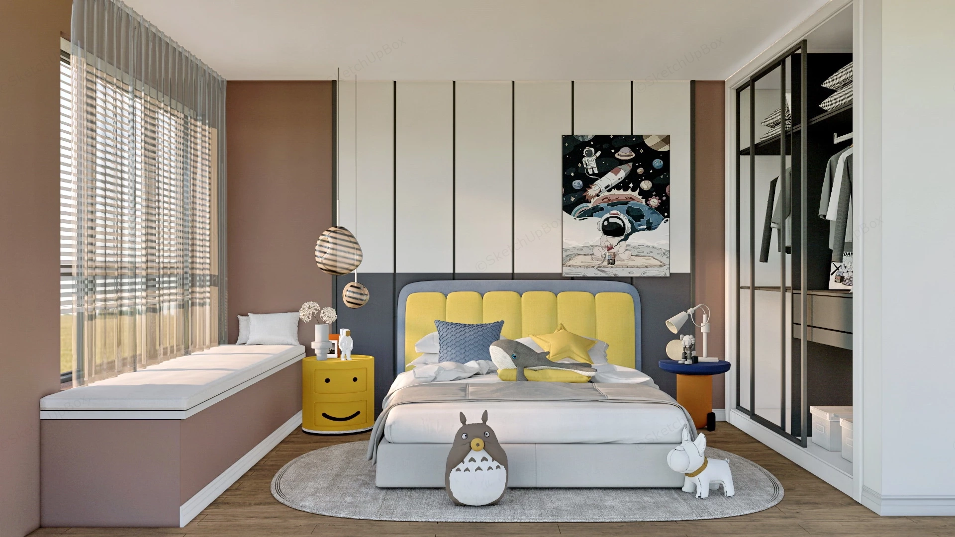 Coral And White Kids Room sketchup model preview - SketchupBox