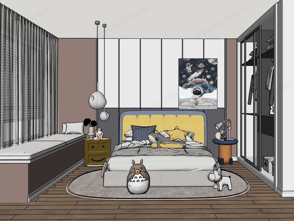 Coral And White Kids Room sketchup model preview - SketchupBox