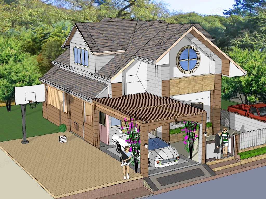 Suburban Family House sketchup model preview - SketchupBox