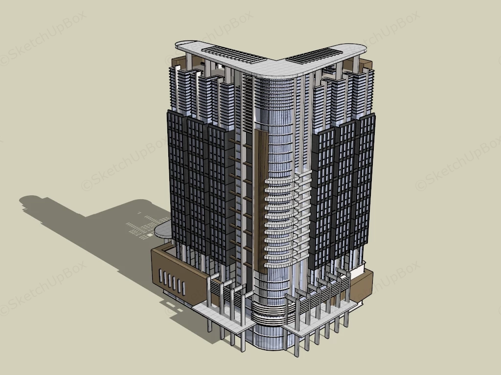 Modern Corner Office Building sketchup model preview - SketchupBox