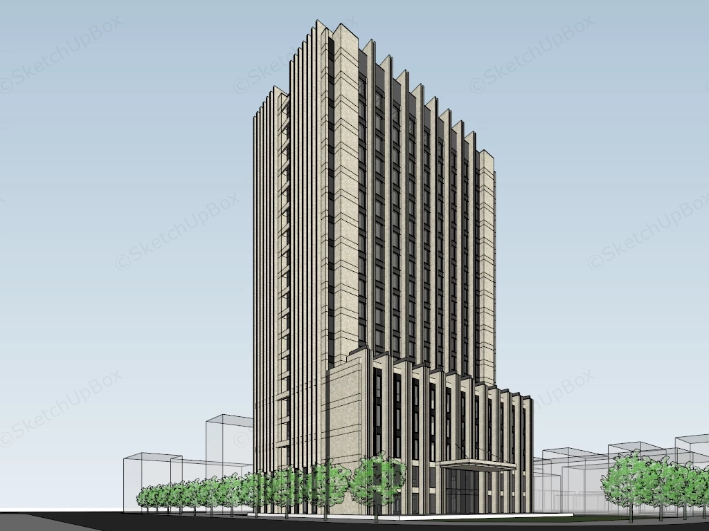 High Rise Hotel Building sketchup model preview - SketchupBox