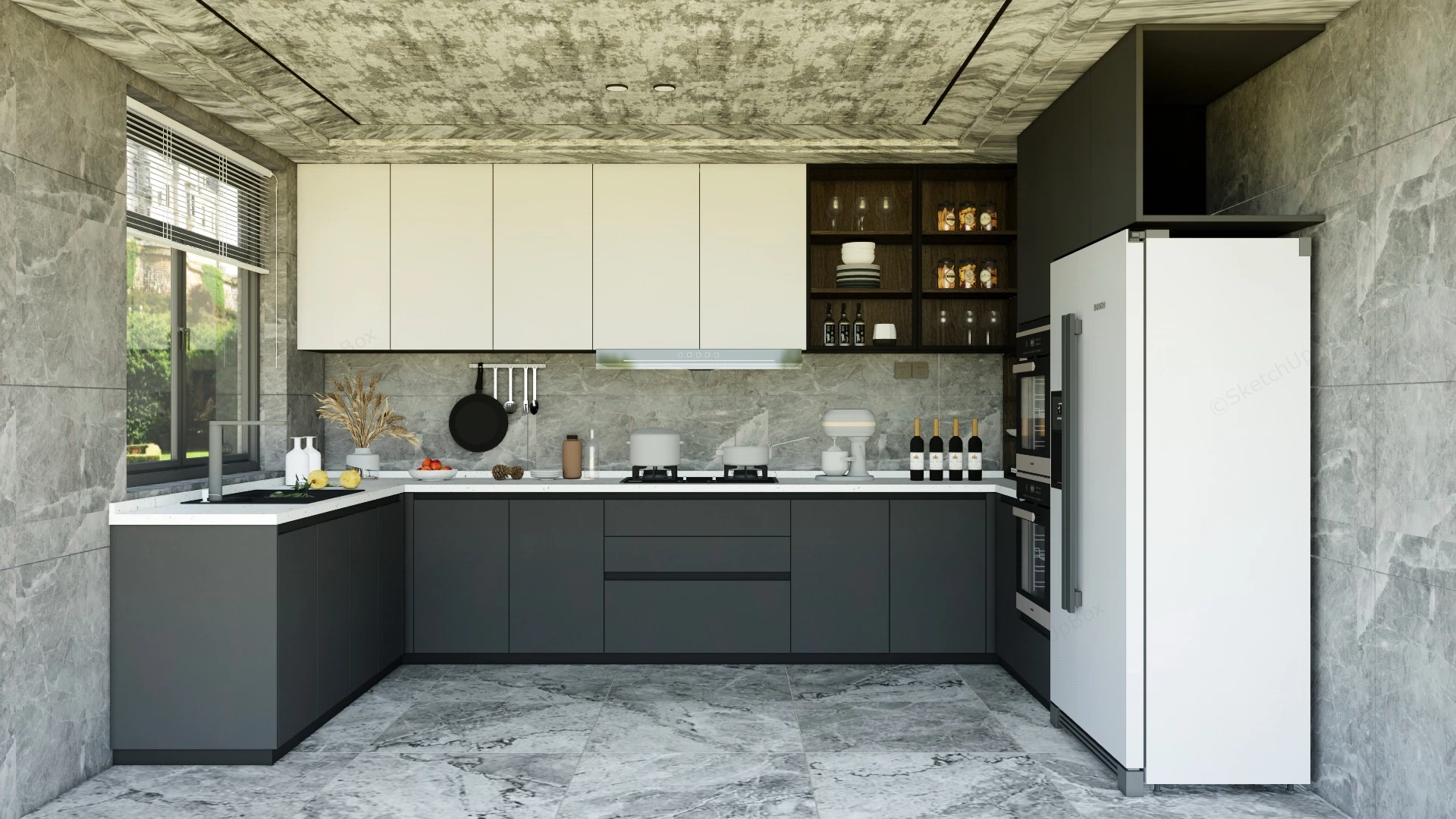 Black Grey And White Kitchen sketchup model preview - SketchupBox