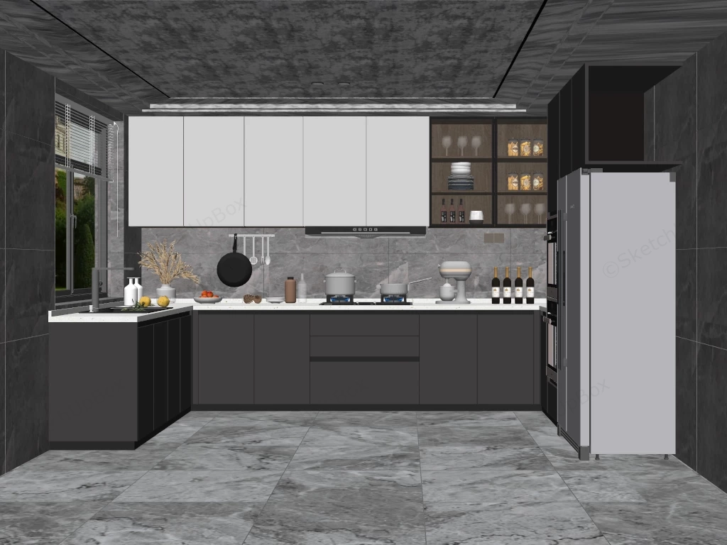 Black Grey And White Kitchen sketchup model preview - SketchupBox
