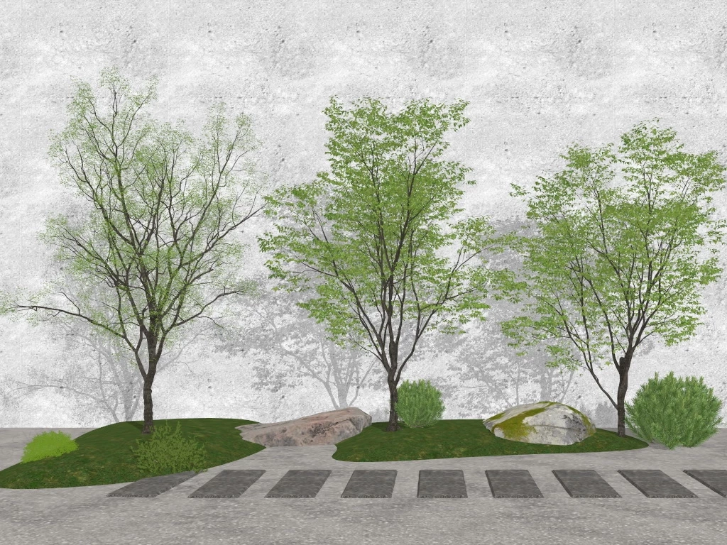 Patio Landscape Trees sketchup model preview - SketchupBox
