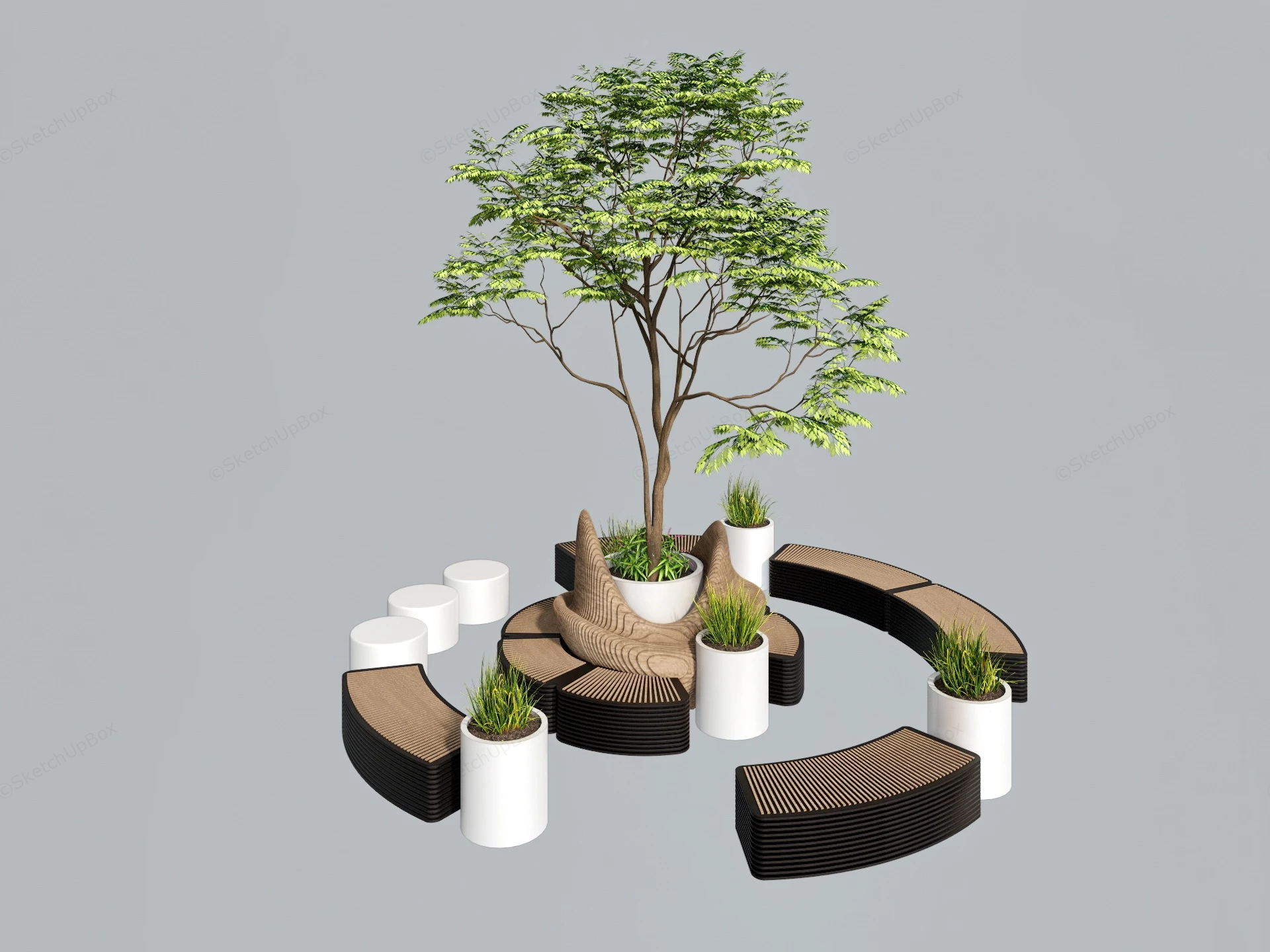 Modern Tree Bench sketchup model preview - SketchupBox