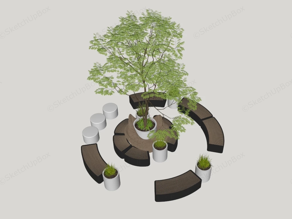 Modern Tree Bench sketchup model preview - SketchupBox