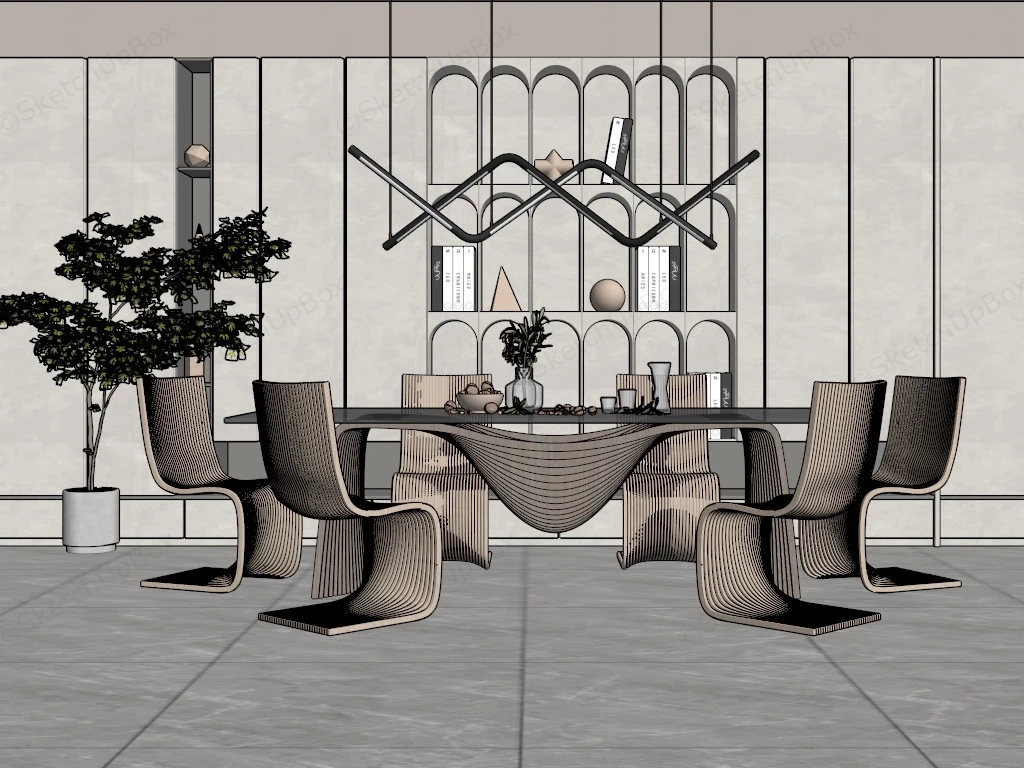 Wabi Sabi Style Dining Room sketchup model preview - SketchupBox