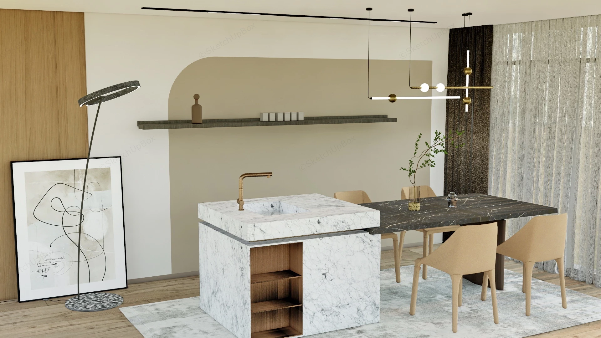 Dining Room Island With Seating sketchup model preview - SketchupBox