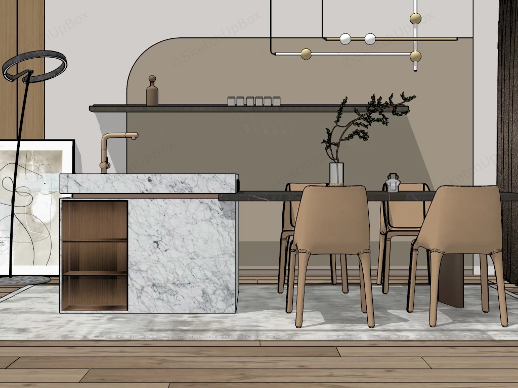 Dining Room Island With Seating sketchup model preview - SketchupBox