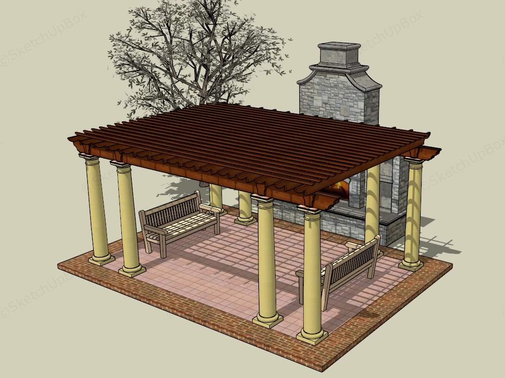 Patio Pergola With Fireplace sketchup model preview - SketchupBox