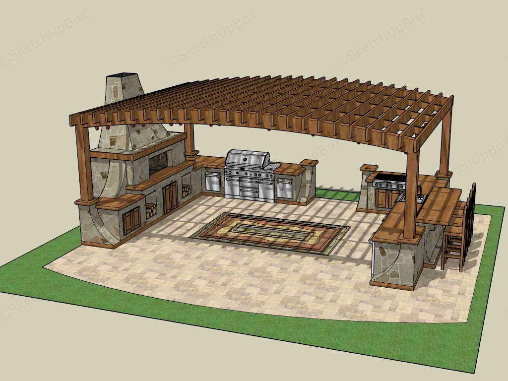Outdoor Kitchen Under Pergola sketchup model preview - SketchupBox