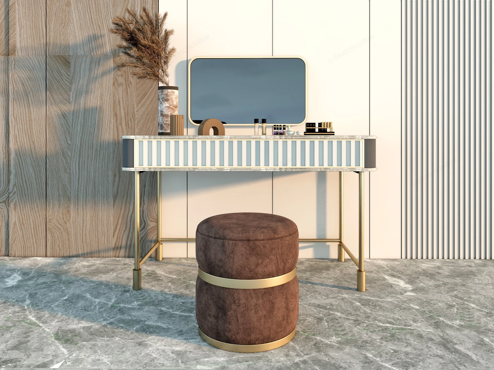 Mid Century Modern Makeup Vanity sketchup model preview - SketchupBox