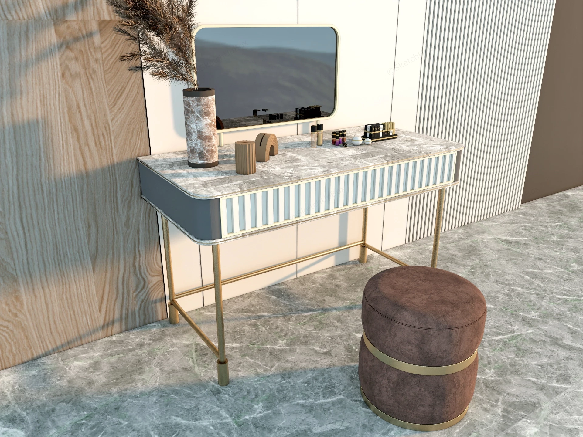 Mid Century Modern Makeup Vanity sketchup model preview - SketchupBox