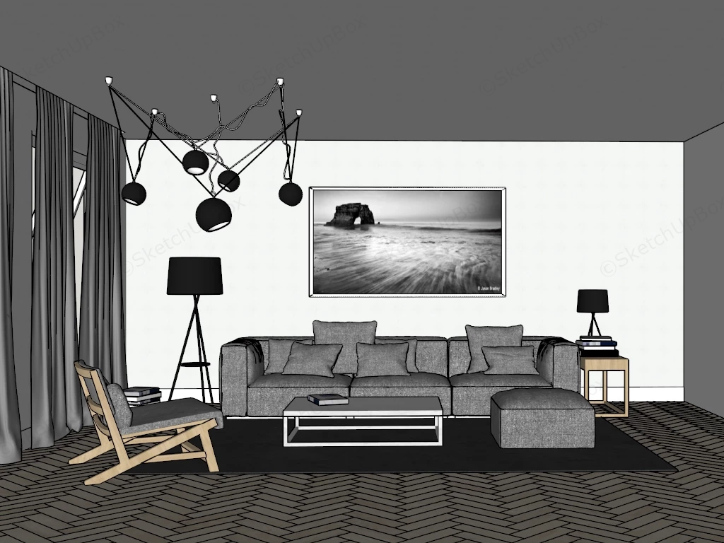 Grey And White Living Room sketchup model preview - SketchupBox