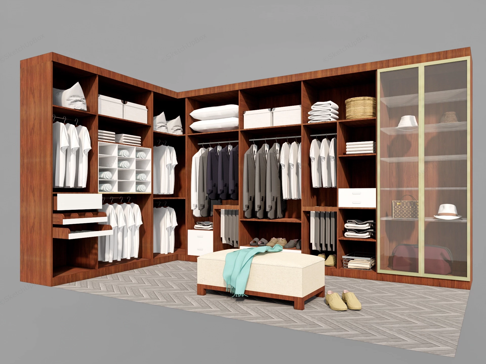 Modern Wood Wardrobe Closet sketchup model preview - SketchupBox