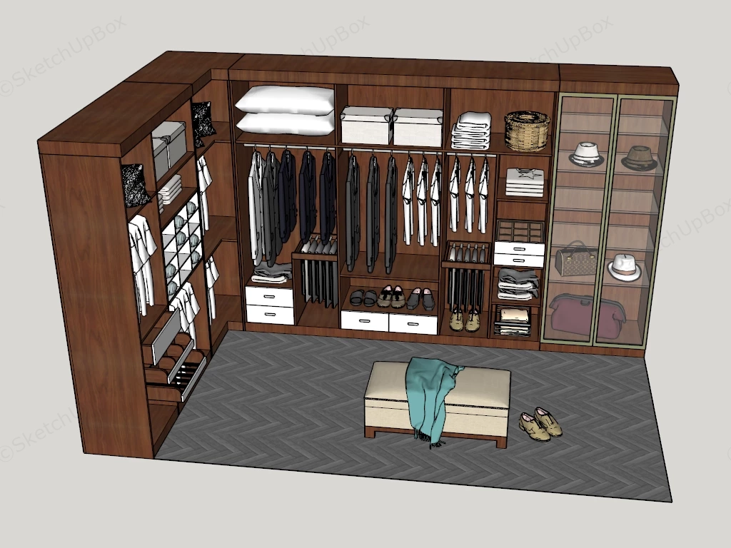 Modern Wood Wardrobe Closet sketchup model preview - SketchupBox