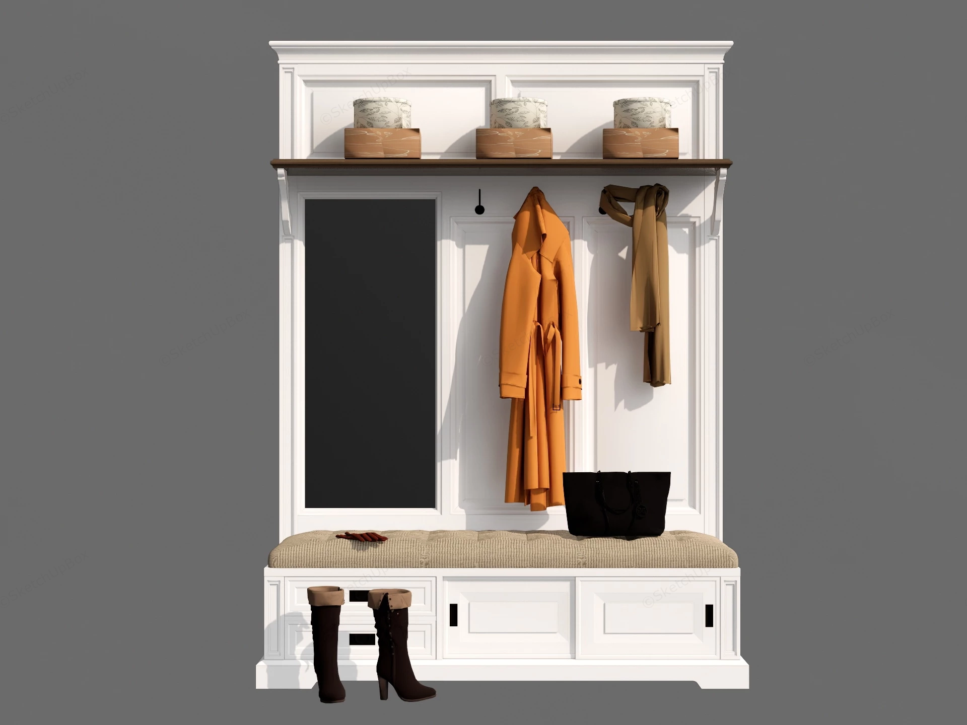 Hall Tree With Bench And Mirror sketchup model preview - SketchupBox