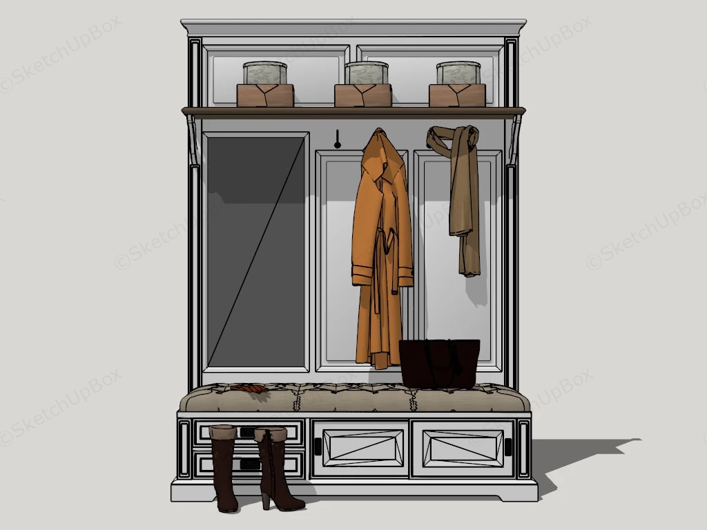 Hall Tree With Bench And Mirror sketchup model preview - SketchupBox