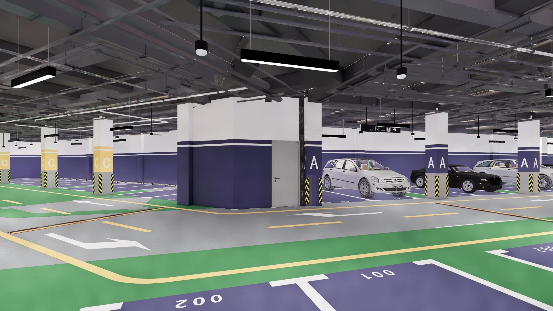 Underground Car Parking Design sketchup model preview - SketchupBox