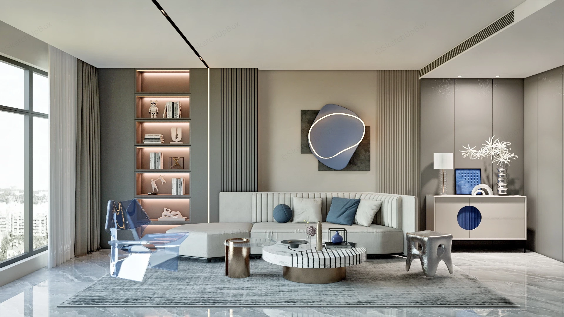 Modern Cream Living Room sketchup model preview - SketchupBox