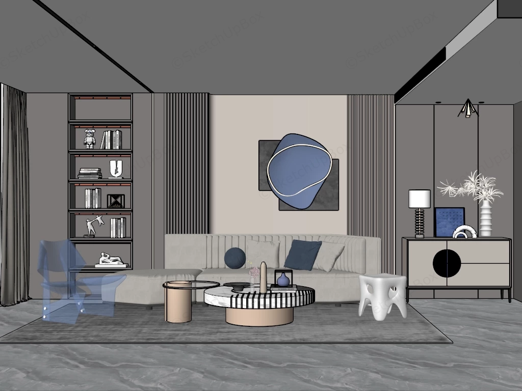 Modern Cream Living Room sketchup model preview - SketchupBox
