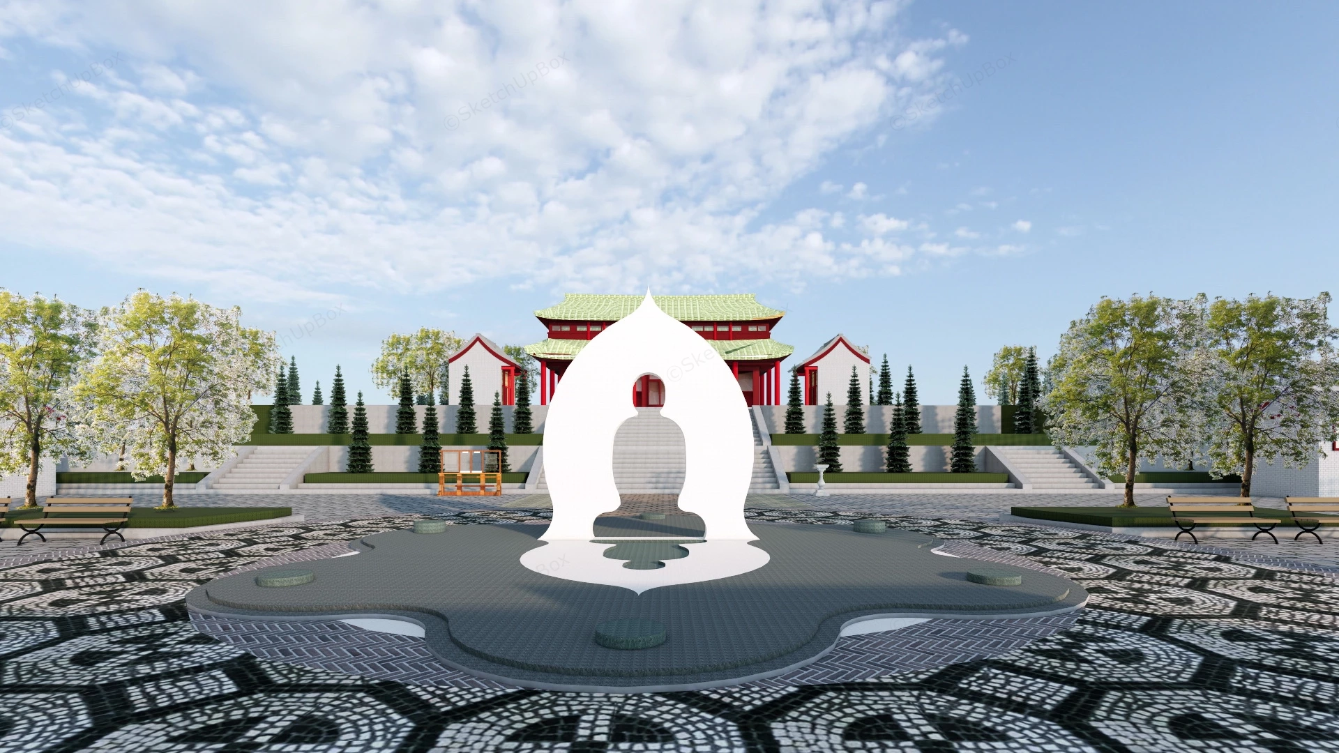 Chinese Style Temple sketchup model preview - SketchupBox