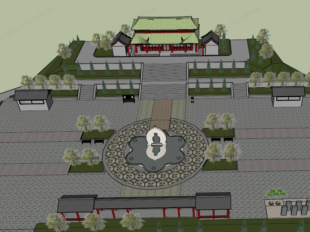 Chinese Style Temple sketchup model preview - SketchupBox