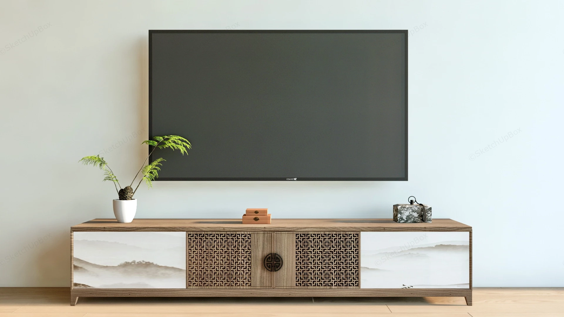 Wabi Sabi Wood TV Stand sketchup model preview - SketchupBox