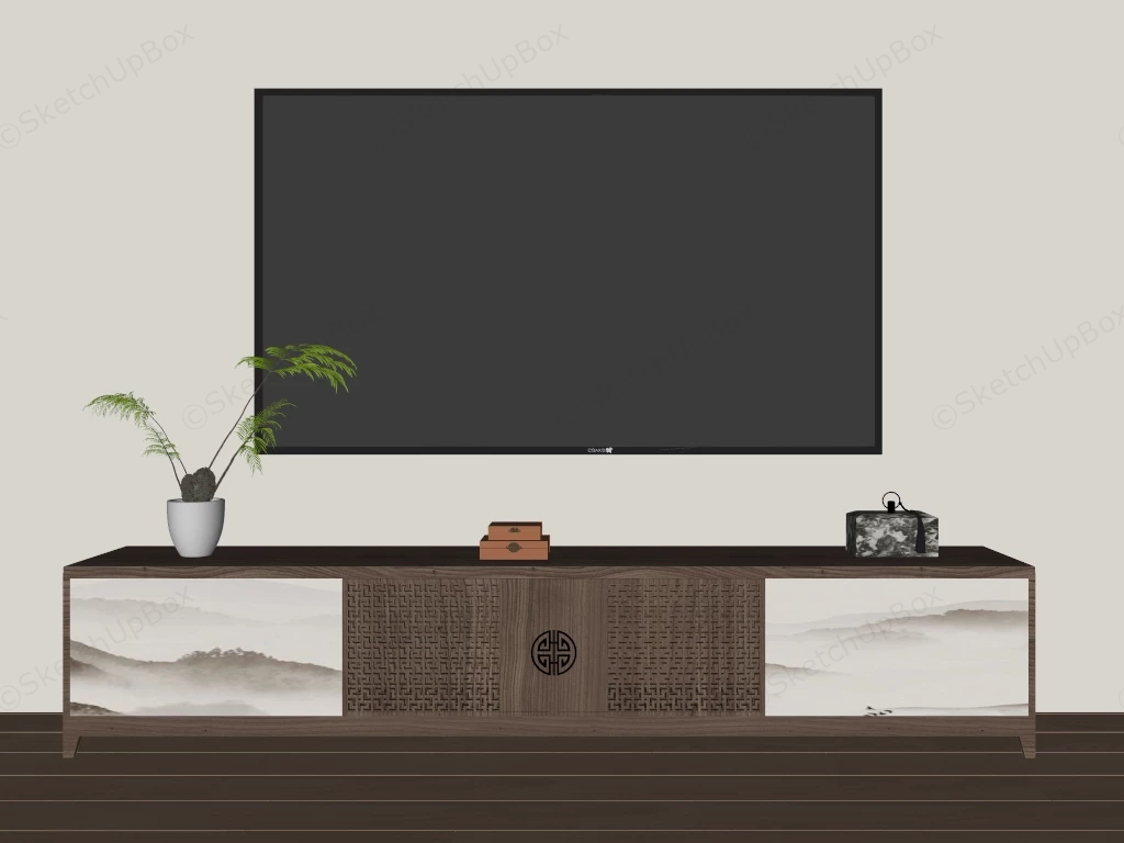 Wabi Sabi Wood TV Stand sketchup model preview - SketchupBox