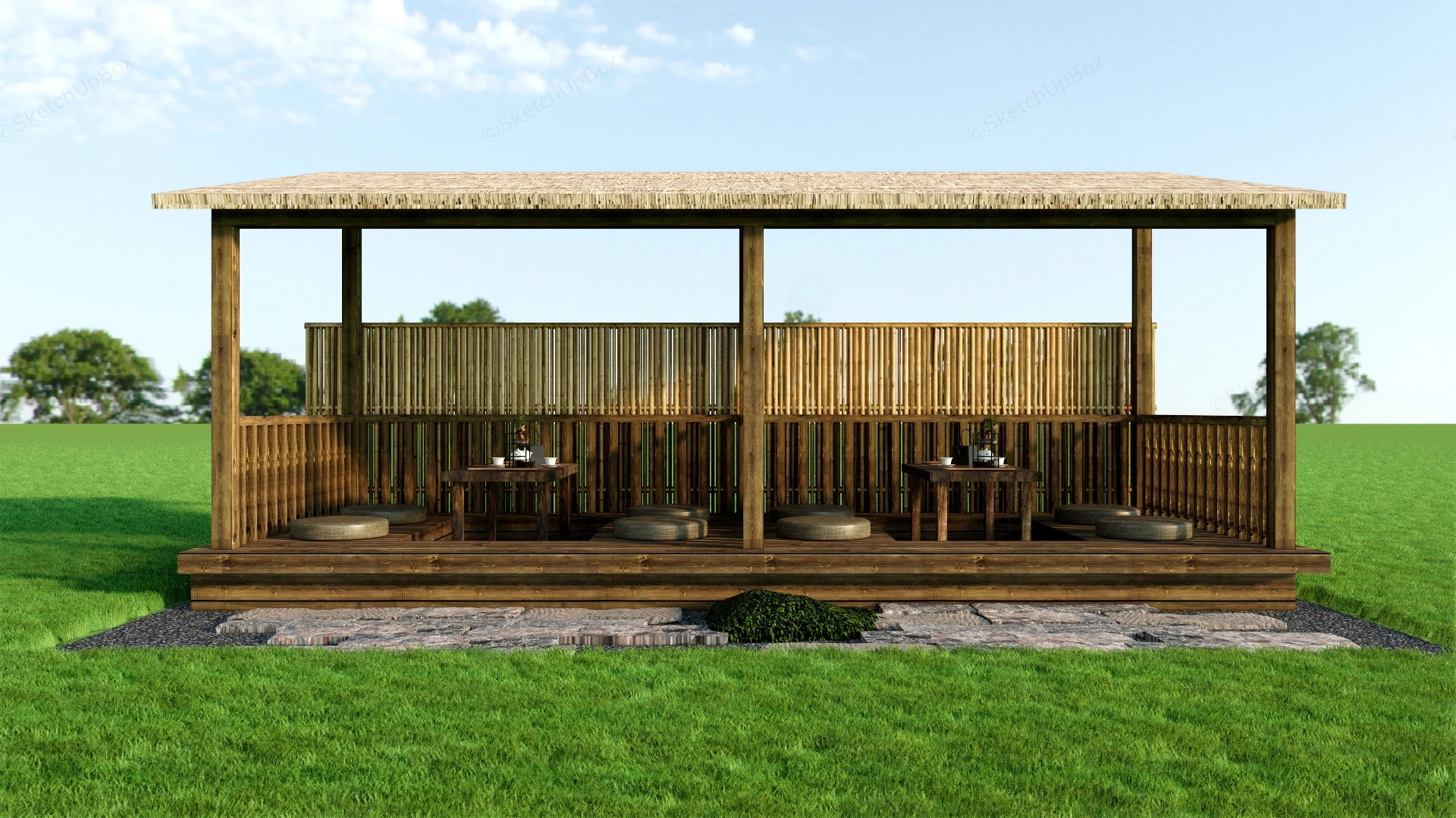Japanese Patio Pavilion sketchup model preview - SketchupBox