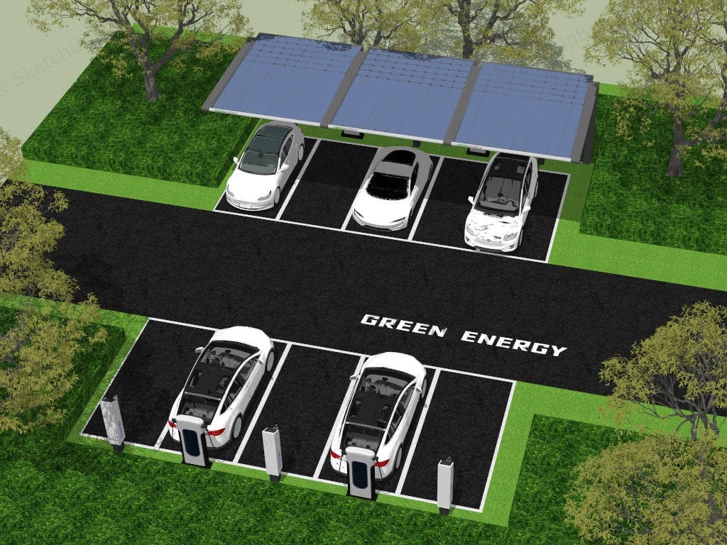 Solar Powered EV Charging Station sketchup model preview - SketchupBox