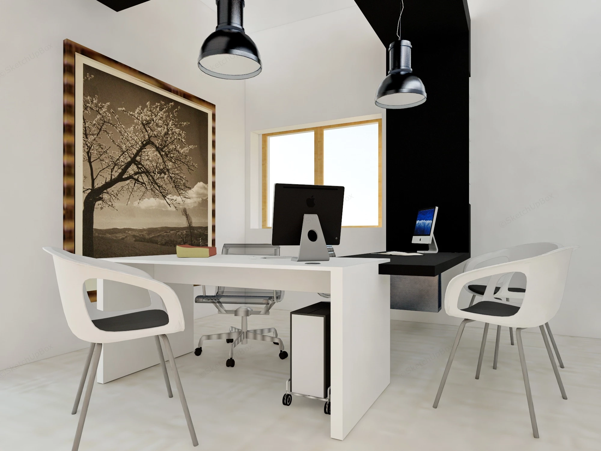White And Black Manager Office sketchup model preview - SketchupBox