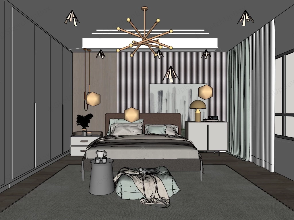 Beautiful Cozy Bedroom sketchup model preview - SketchupBox
