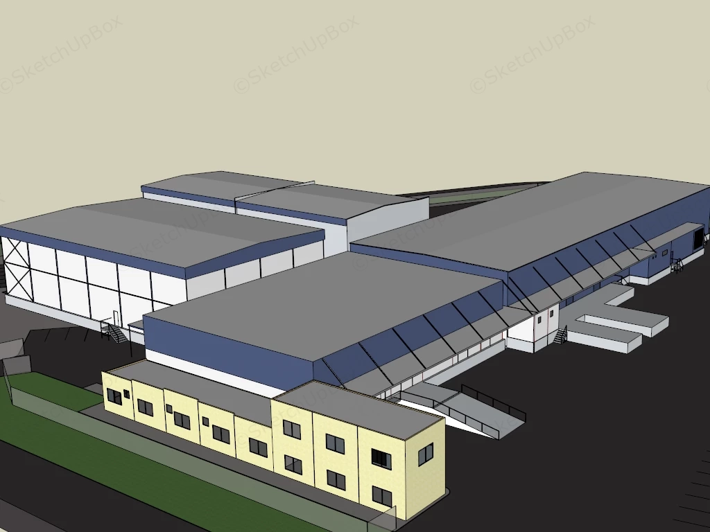 Factory Building Exterior sketchup model preview - SketchupBox